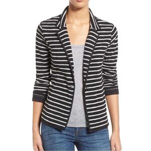Caslon One Button Striped Knit Blazer Black White Women's Size Small